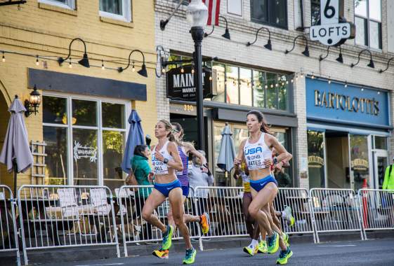 World Championships Oregon22 Women's Marathon runners on course through Main Street