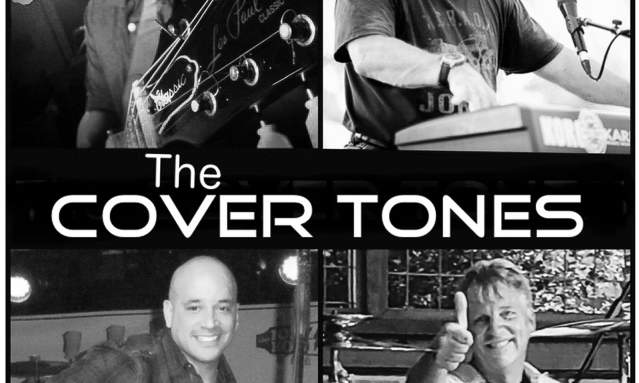 Black and white collage with a band member in each corner. The middle of the collage reads "The Cover Tones."