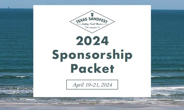 Cover of a PDF document. There is a photo of the beach in the background and a white box has text reading 2024 Sponsorship Packet