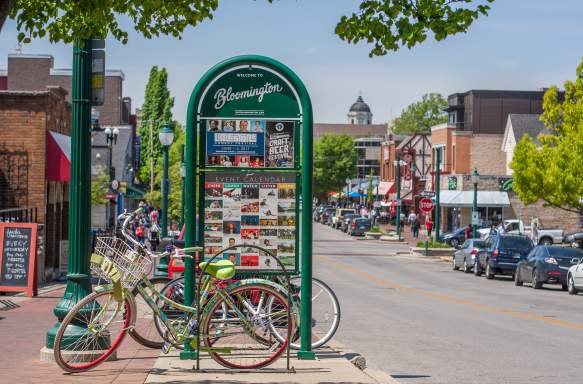 Visit Bloomington kiosk and bikes during spring