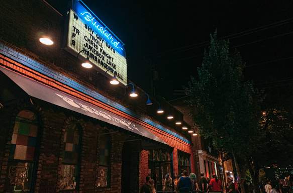 Exterior of The Bluebird on a concert night