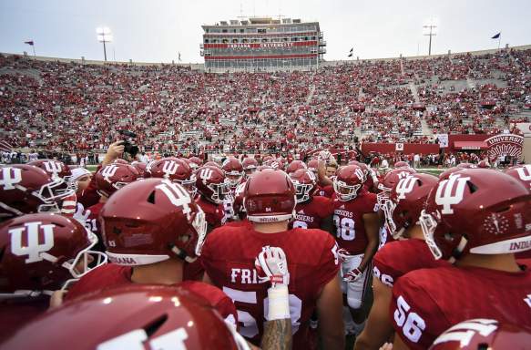 Hoosiers running onto the field before a football game