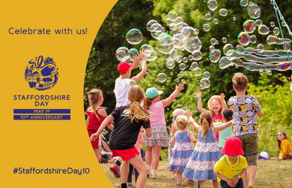 Infographic promoting 10th Anniversary Staffordshire Day taking place 1st May 2026.