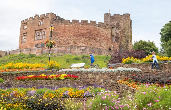 Tamworth Castle gardens in flower