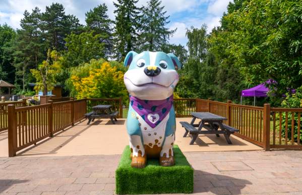 Colourful Staffy sculpture on display at Trentham.