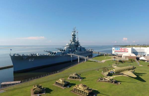 USS Alabama docked in Mobile Bay