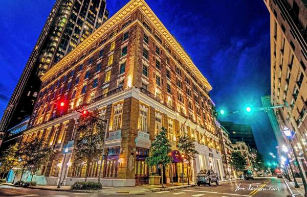 Hotel from corner street view at night