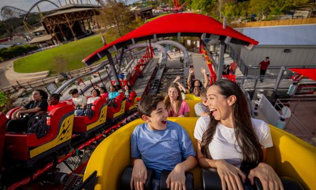 Mom and son on rollercoaster