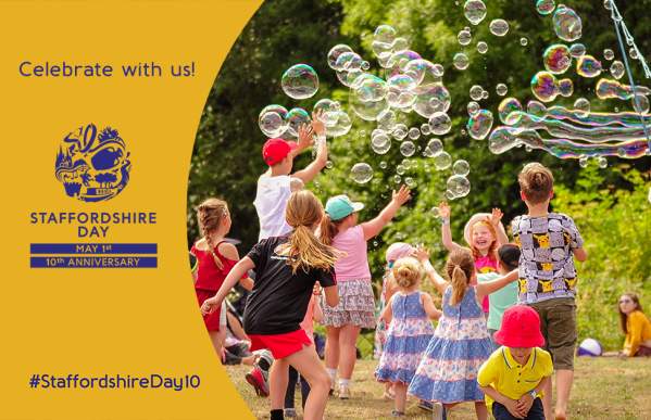 Infographic promoting 10th Anniversary Staffordshire Day taking place 1st May 2026.