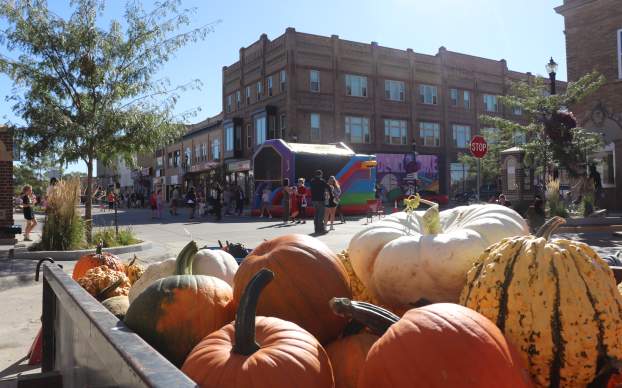 Pumpkins Downtown with Mural
