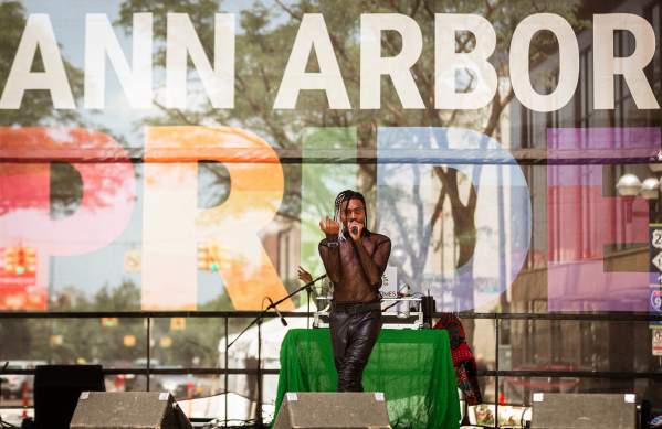 J. Santino on stage at Ann Arbor Pride