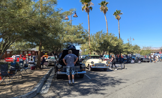 Classic cars on display at the Historic Plaza in Twentynine Palms, California.