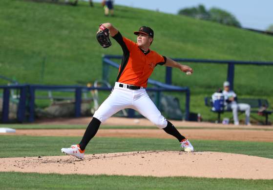 A Frederick Keys pitcher throws to the plate.