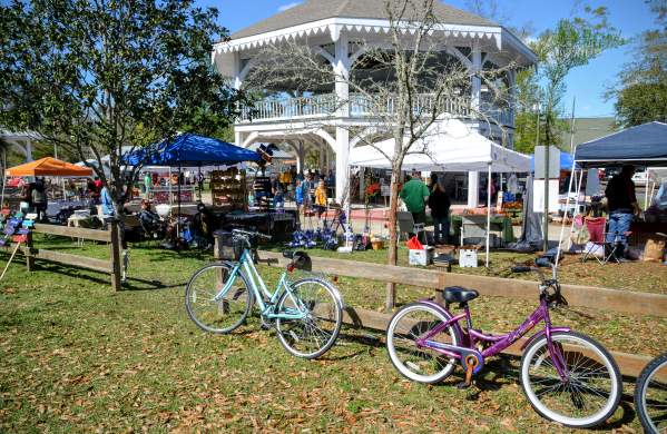 Bikes on front of the Abita Springs Pavilion