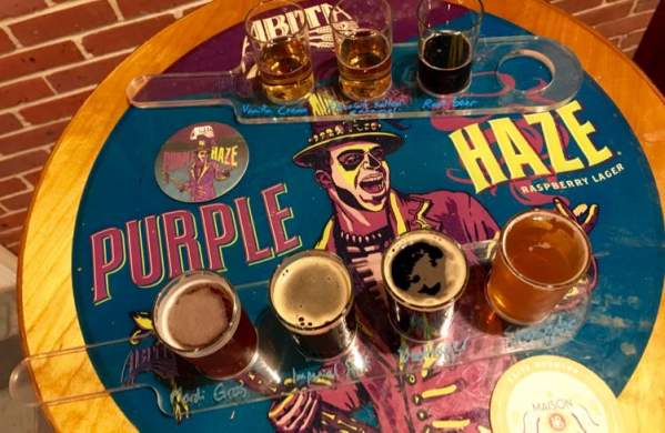 A flight of beers at Abita Brewery Tap Room