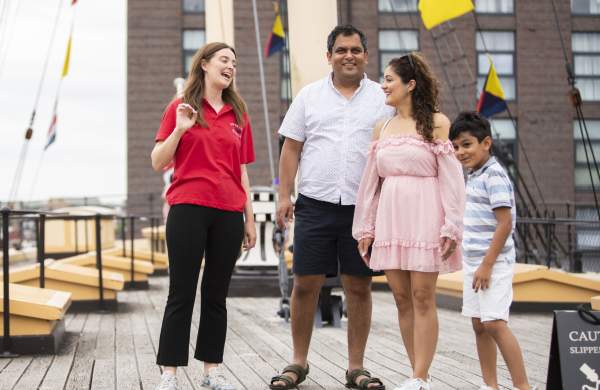 Family on weather deck at SS Great Britain from dockyard - credit SS Great Britain