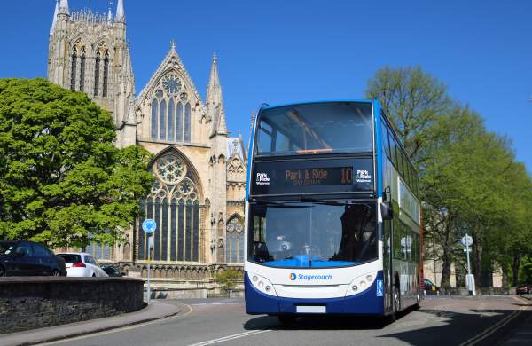 Stagecoach Park and Ride Bus outside of Lincoln Cathedral