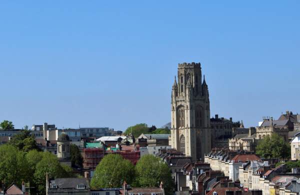 Wills Memorial Building and top of Park Street in central Bristol