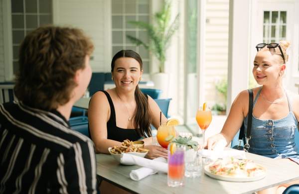 Group dining on a patio