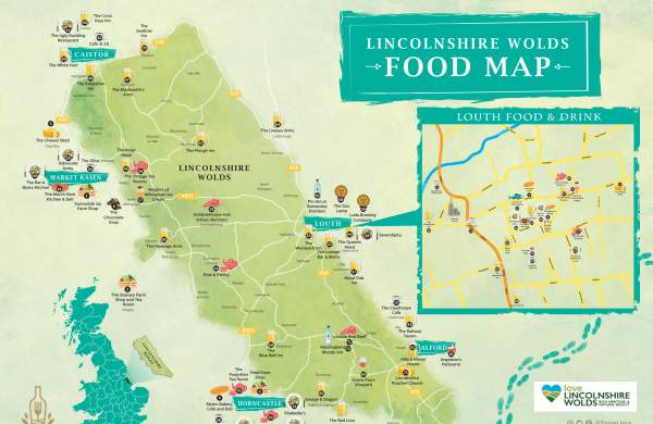 a map of lincolnshire with pubs and restaurants highlighted