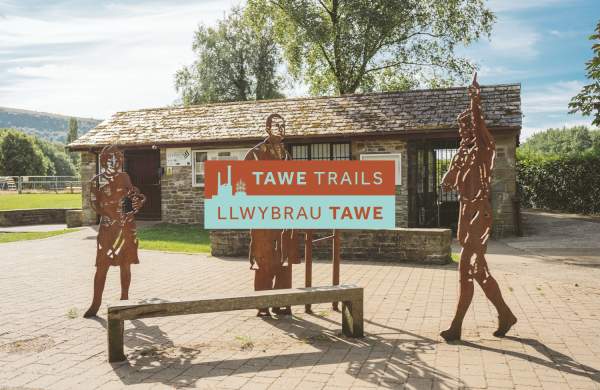 Metal statues outside Clydach Heritage Centre