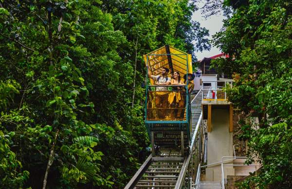 Tourists on a cable car surrounded by tropical rainforest in Barro Colorado, Panama
