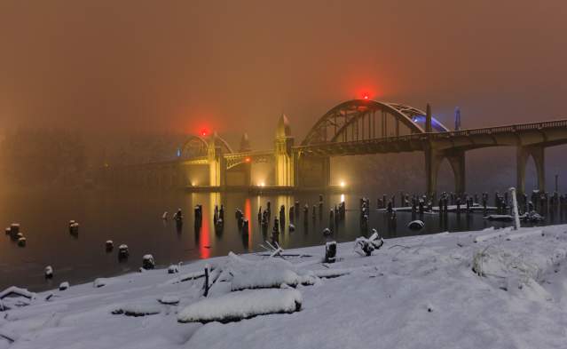 Siuslaw River Bridge in the snow