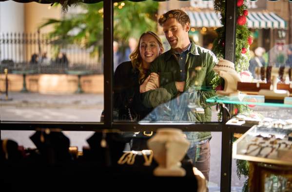 Couple walking and window shopping