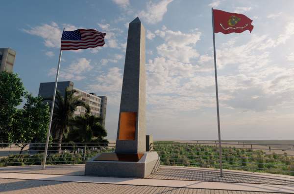 A rendering of the First Amphibious Assault Memorial sitting  on the Fisher Family Pier in Pompano Beach, FL