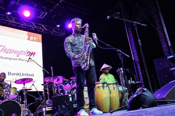 Man playing saxophone on a stage