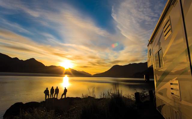 RV group watching sunset along the Seward Highway