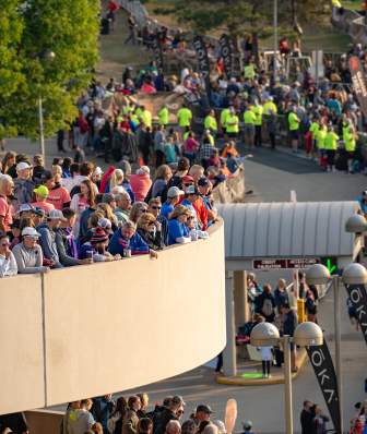 Hundreds of people gathered on the Monona Terrace parking garage watching the IRONMAN Wisconsin swim segment