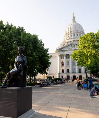 Statue of Vel Phillips in front of the Wisconsin State Capitol Building