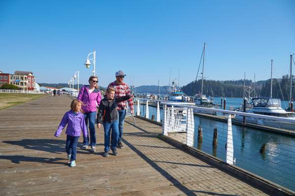 Family Enjoying Historic Old Town Florence's boardwalk.