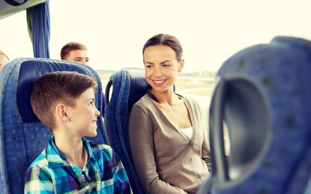 Mom and Son on Motorcoach Trip