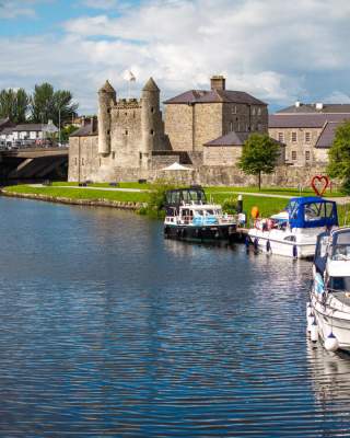View of the jetty and boats at Castle Enniskillen, County Fermanagh
