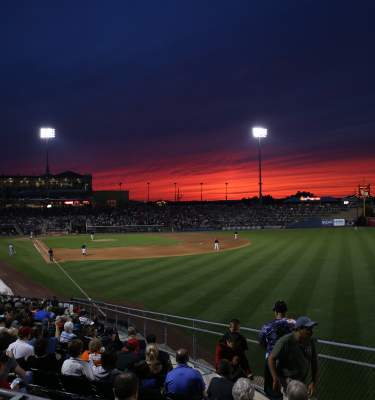 A sunset at Coca-Cola Park, home of the Lehigh Valley IronPigs in Allentown, Pa.