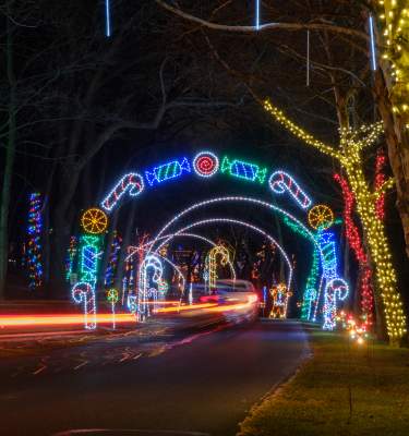 A car drives through Lights in the Parkway, Allentown