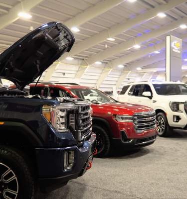 Stabler Arena filled with trucks for the Lehigh Valley Auto Show