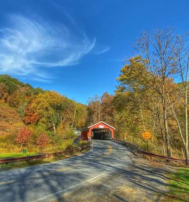 Fall foliage at Schlicher's Covered Bridge