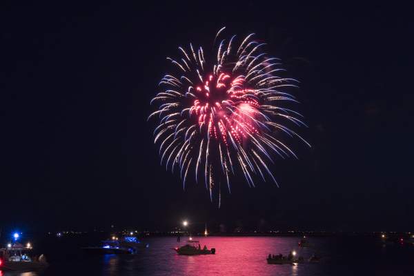 Fireworks over the Cape Fear River at NC 4th of July Festival in Southport
