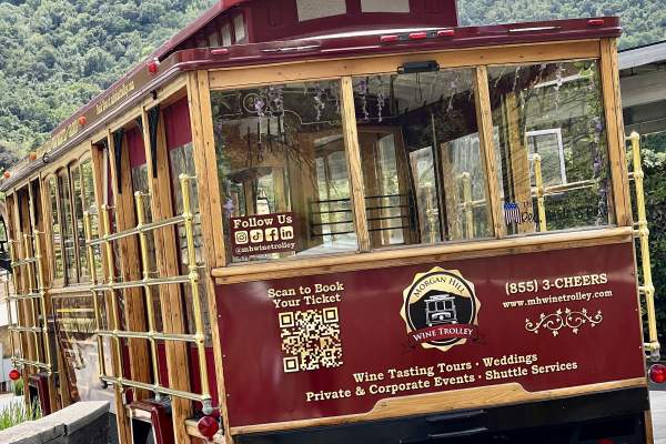 Morgan Hill Wine Trolley parked at a winery