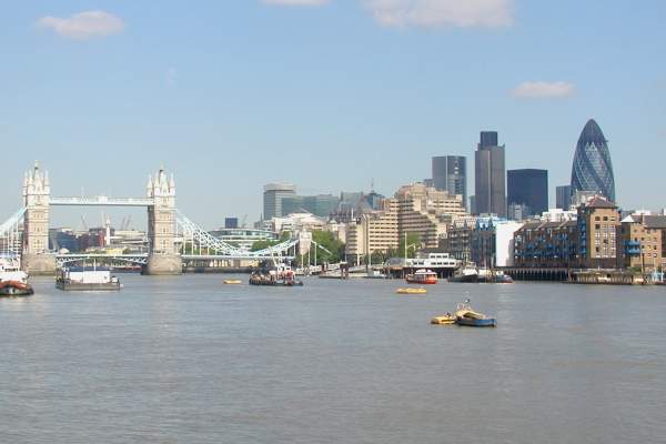 A view of Tower Bridge along the river from Southwark