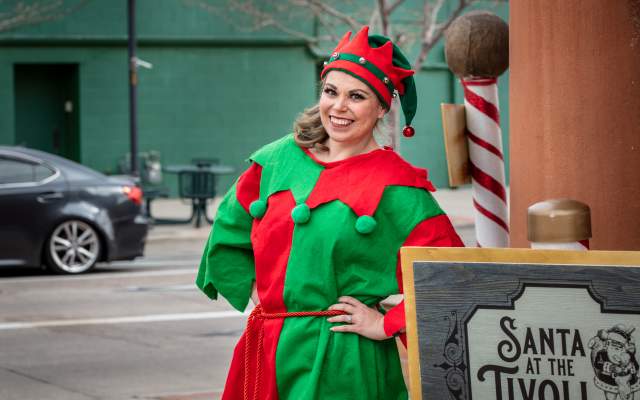 Santa's elf at the Tivoli building for Old West Holiday
