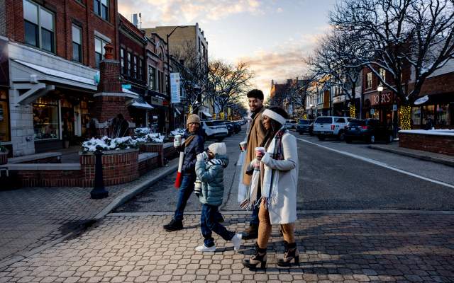 Family Enjoying hot beverages downtown Holland