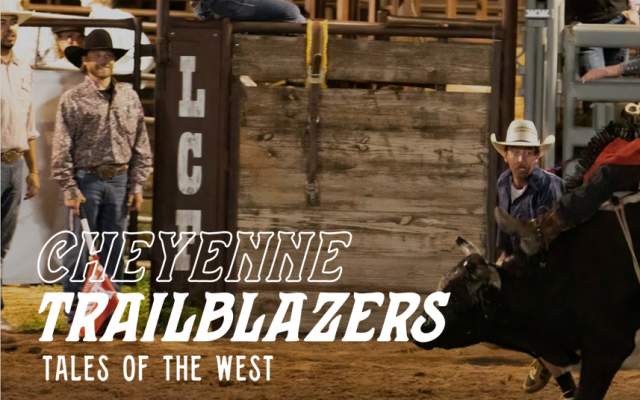 Rodeo bull rider in action at a Cheyenne Trailblazers event, showcasing tales of the West.