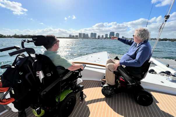 Cory Lee on sailboat in wheelchair at Shake-A-Leg Miami
