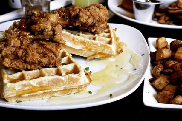 Chicken and waffles plate from Eggs and Jam in Des Moines, IA