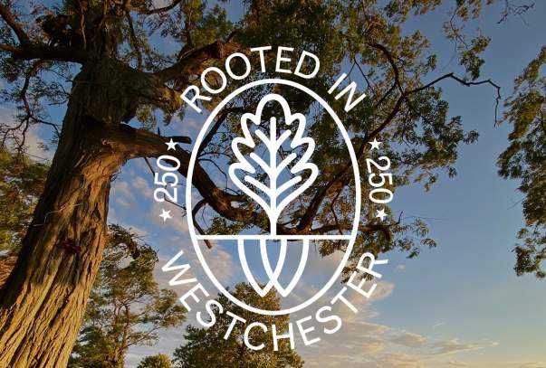 Rooted in Westchester Logo over scenic view of Croton Park