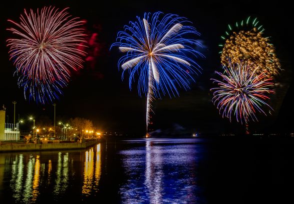 Fireworks over the Annapolis harbor light up the night sky